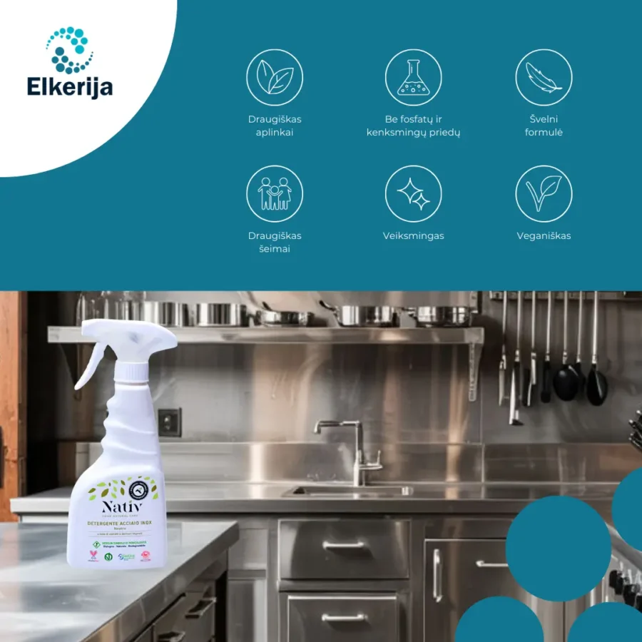 Nativ nerūdijančio plieno paviršių valiklis, neutralus kvapas, 500 ml
