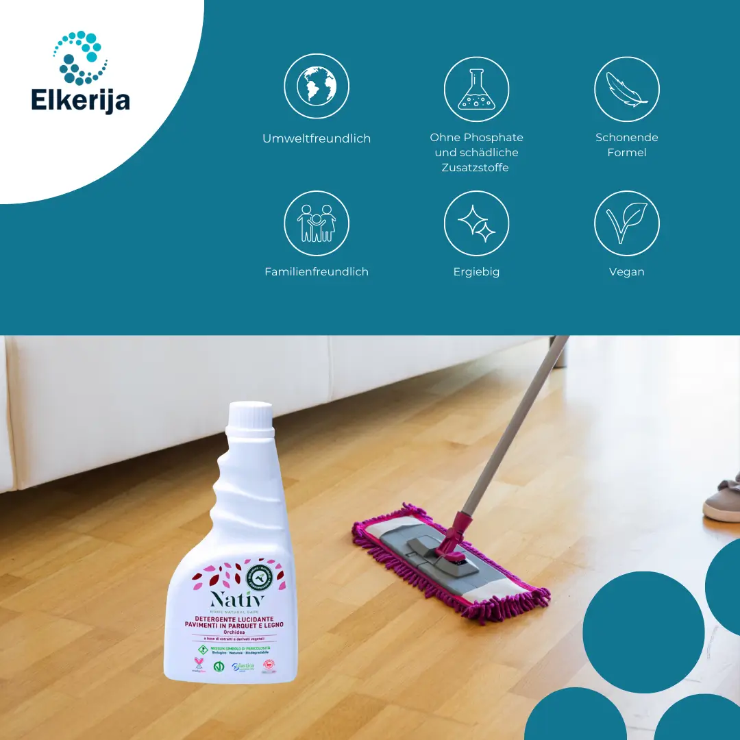 Nativ Parkett- und Holzoberflächenreiniger lt Nativ Reiniger für Parkett und Holzoberflächen mit Orchideenduft, 500 ml