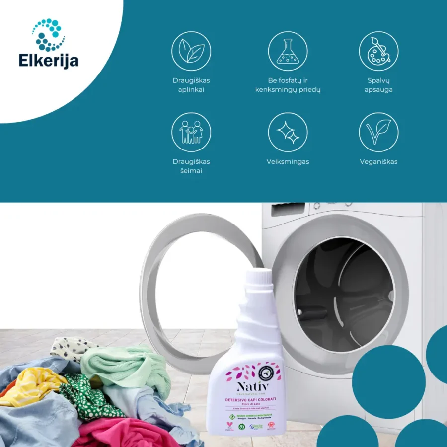 Nativ skalbiklis spalvotiems drabužiams, lotoso žiedų kvapas, 500 ml