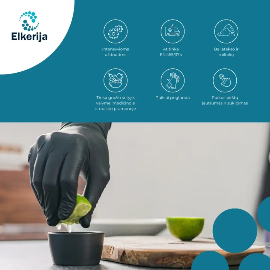 Nitrilinės vienkartinės pirštinės Kid-Man® NIGL100BK, pak., 100 vnt.