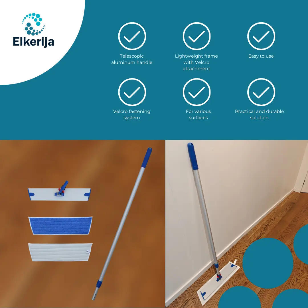 MERIDA PREMIUM floor cleaning set with velcro mop (40 cm holder, telescopic handle, microfiber cloth)