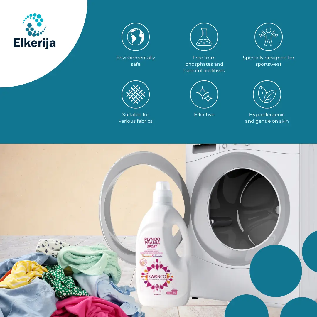 Swonco Laundry Detergent Sport, Concentrated, Hypoallergenic, 60 Washes, 1500 ml